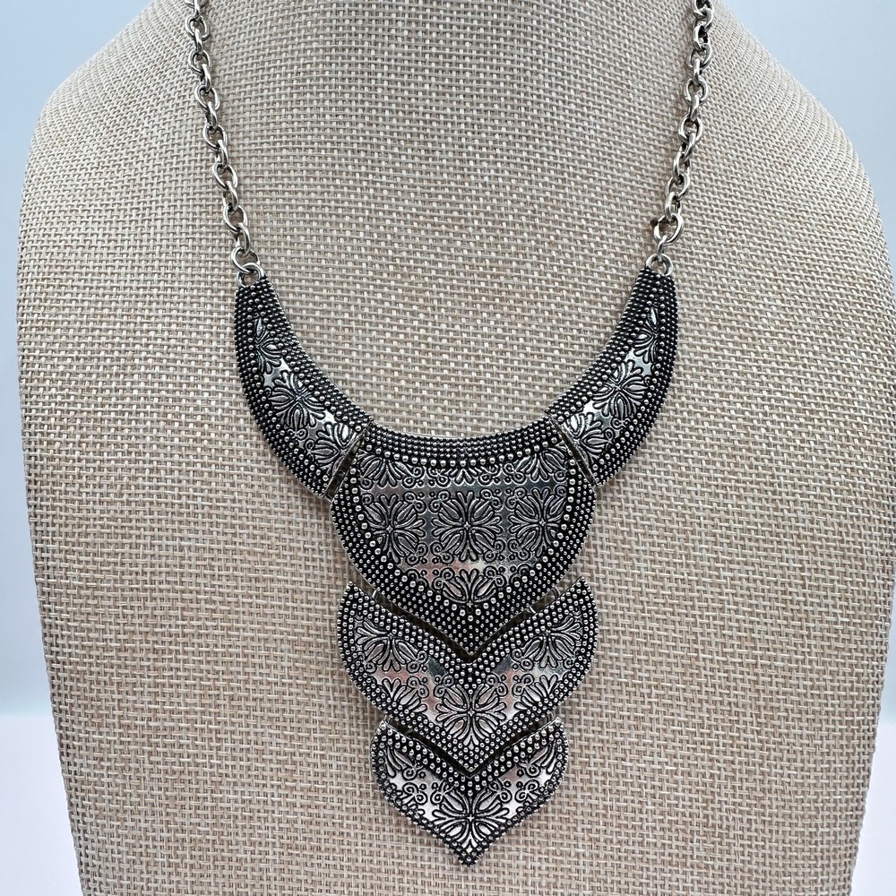 Vintage 90s Silver Tone Texas Temptress Necklace Statement Women's Jewelry